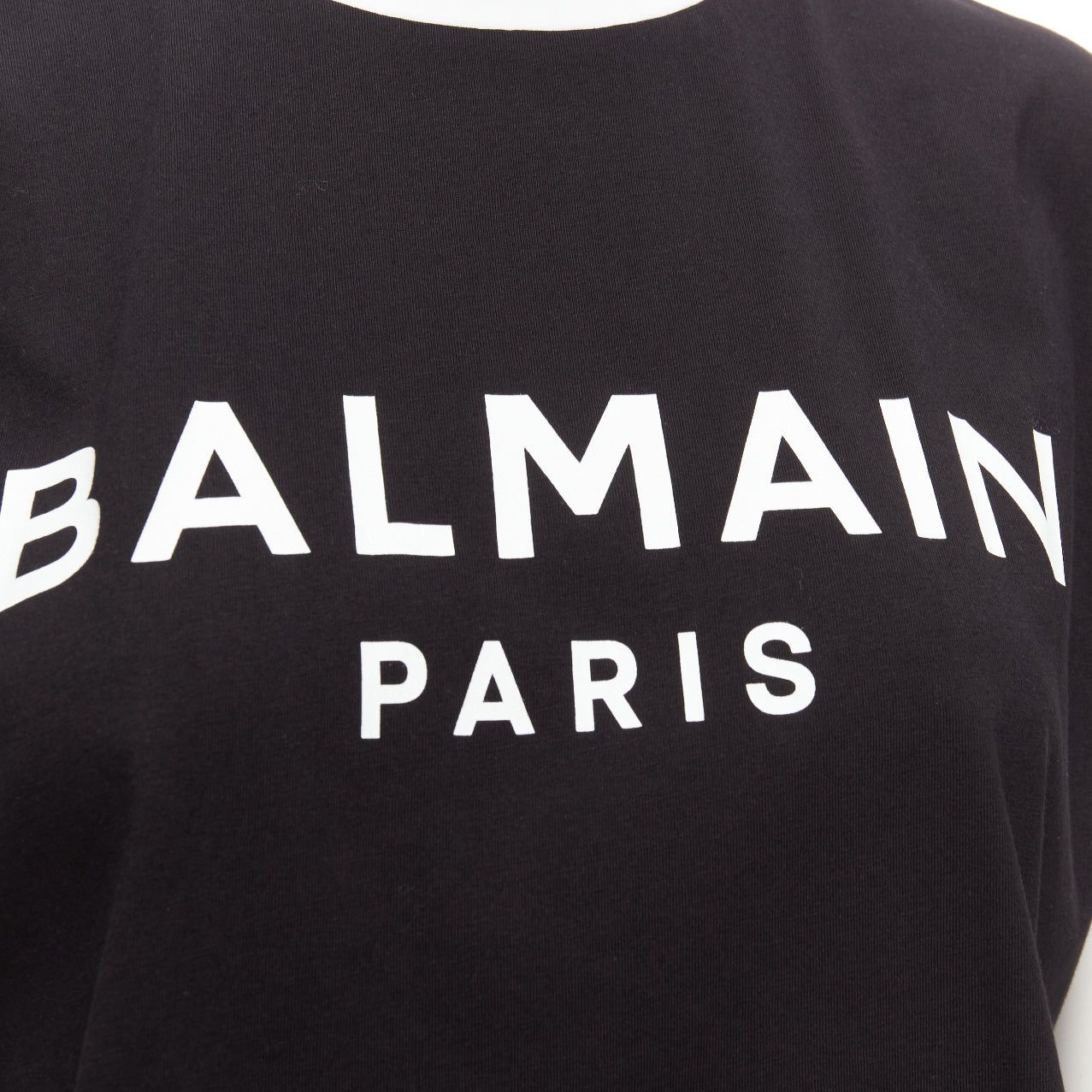 Balmain BALMAIN black white logo cap short sleeve ringer cropped tshirt XXS Size XS / US 0-2 / IT 36-38 - 7 Thumbnail