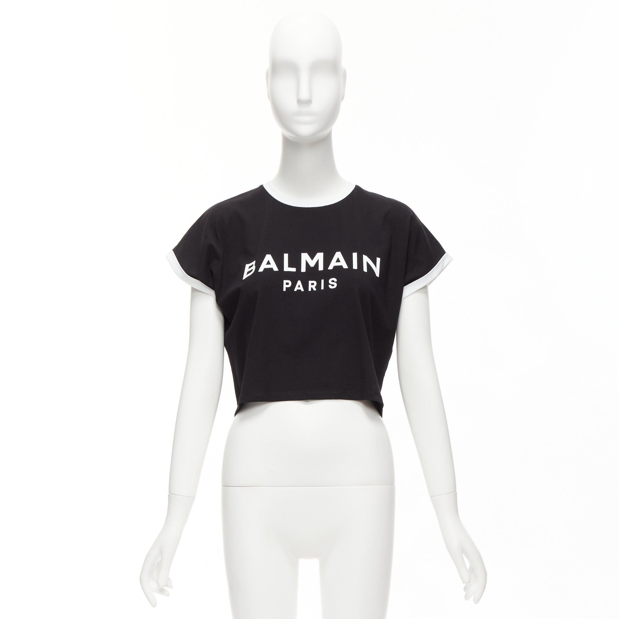 Balmain BALMAIN black white logo cap short sleeve ringer cropped tshirt XXS Size XS / US 0-2 / IT 36-38 - 9 Thumbnail
