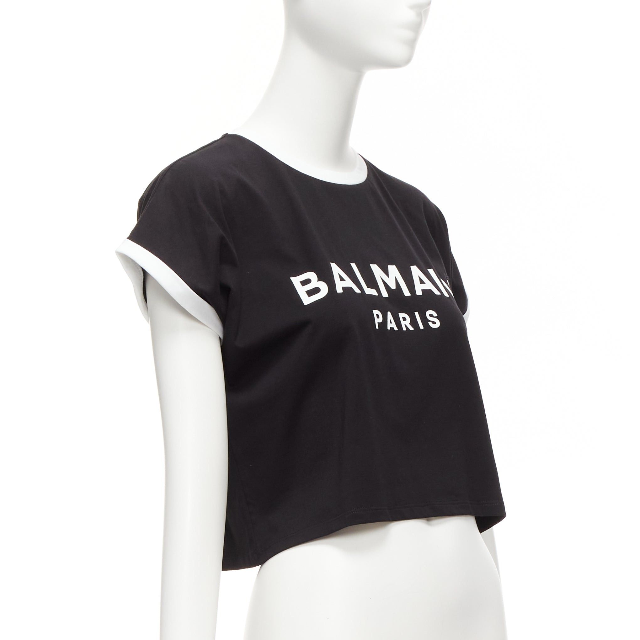 Balmain BALMAIN black white logo cap short sleeve ringer cropped tshirt XXS Size XS / US 0-2 / IT 36-38 - 3 Thumbnail