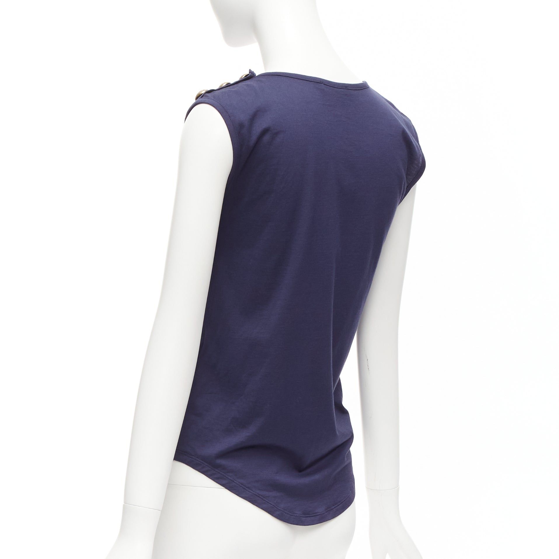 Balmain BALMAIN navy gold foil logo military button shoulder tank top FR34 XS Size XS / US 0-2 / IT 36-38 - 6 Thumbnail