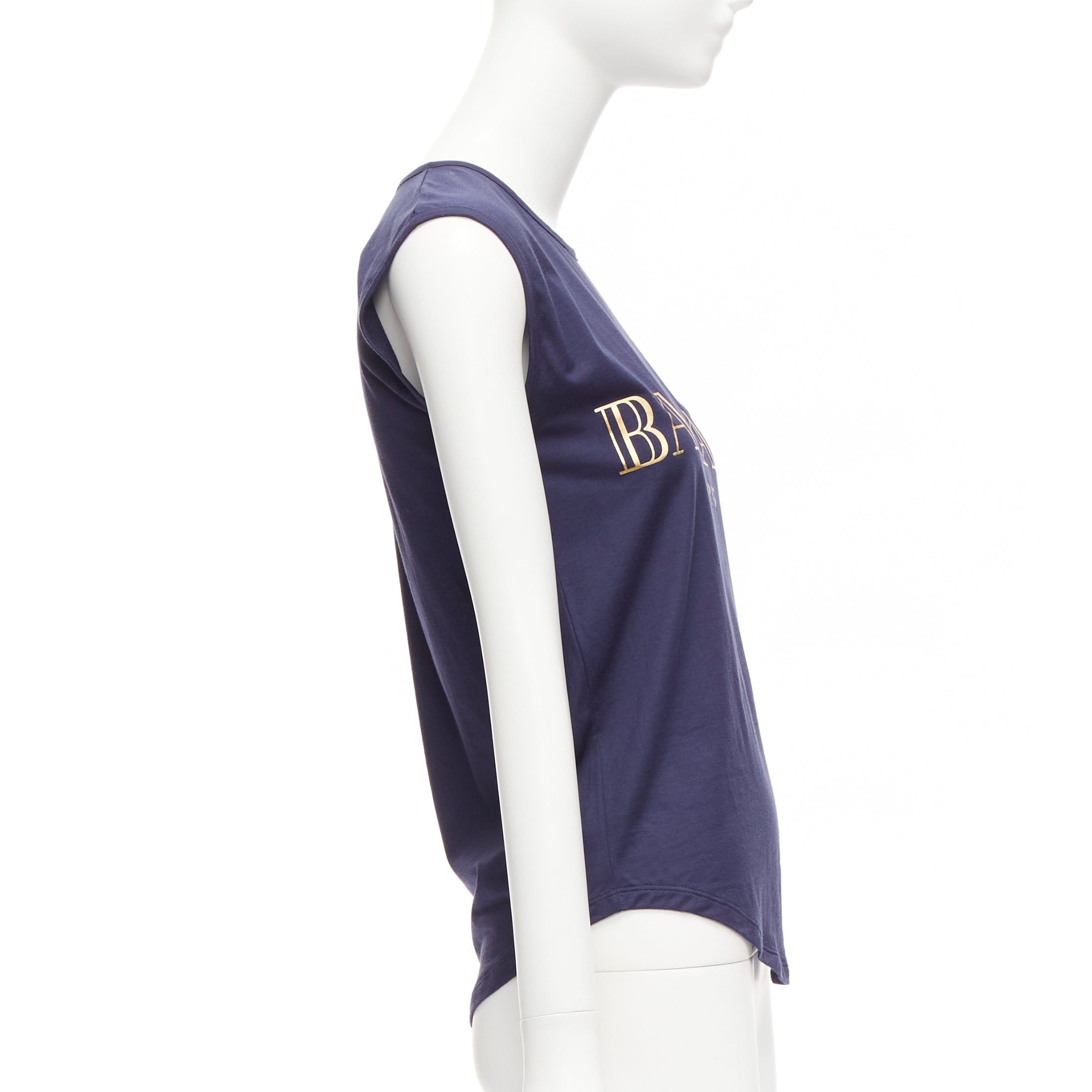 Balmain BALMAIN navy gold foil logo military button shoulder tank top FR34 XS Size XS / US 0-2 / IT 36-38 - 4 Thumbnail