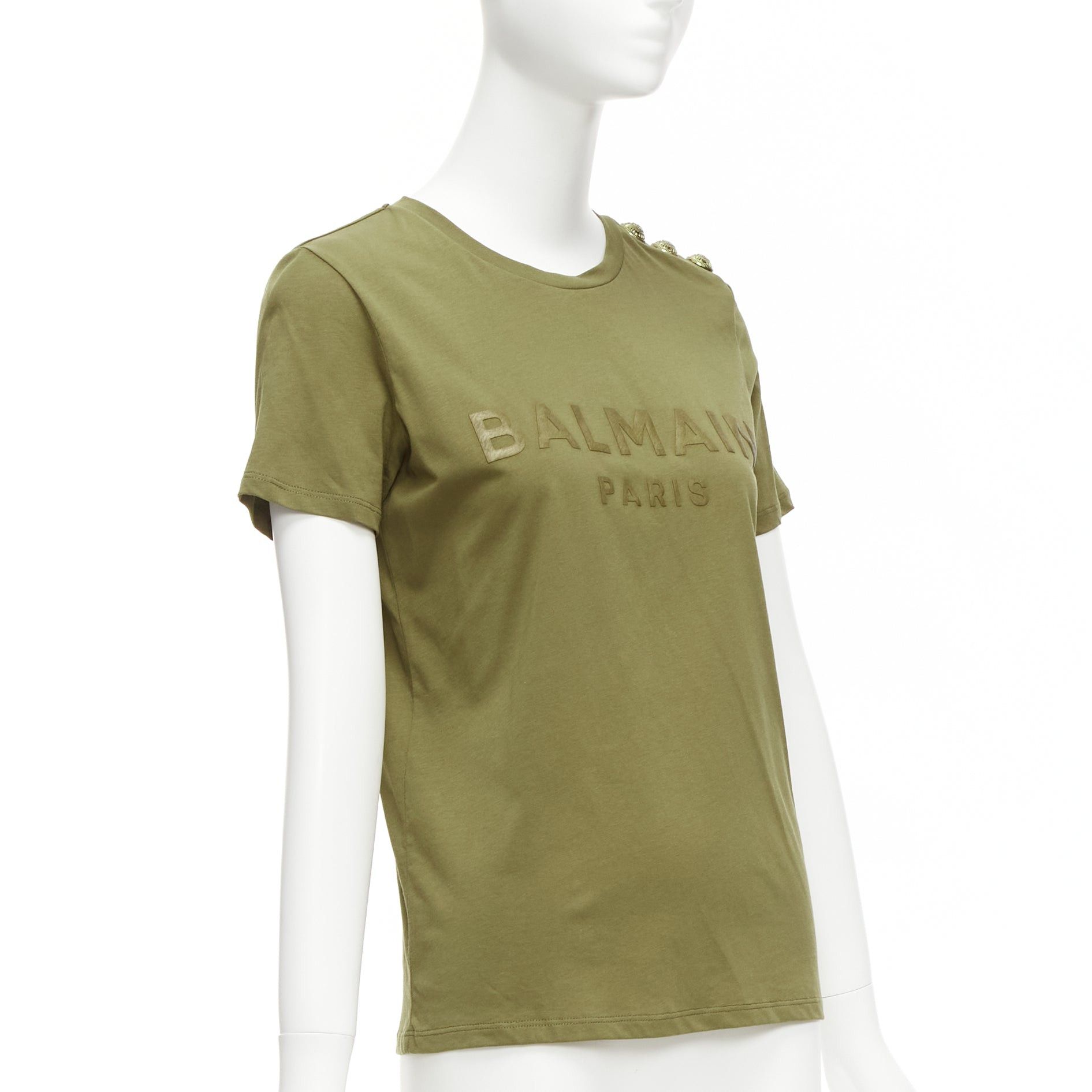 Balmain BALMAIN green brown distressed logo military buttons tshirt XS Size S / US 4 / IT 40 - 3 Thumbnail