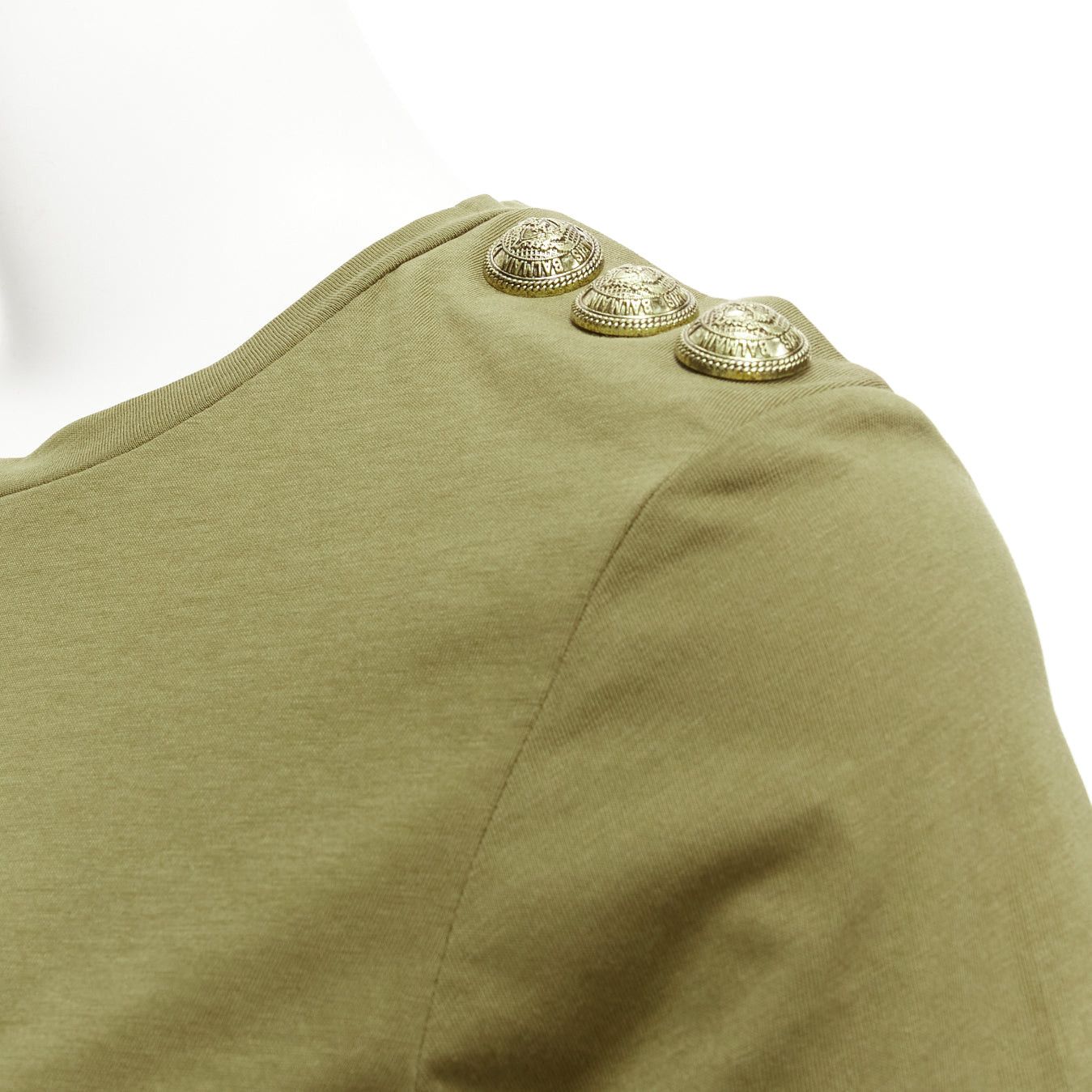 Balmain BALMAIN green brown distressed logo military buttons tshirt XS Size S / US 4 / IT 40 - 2 Thumbnail