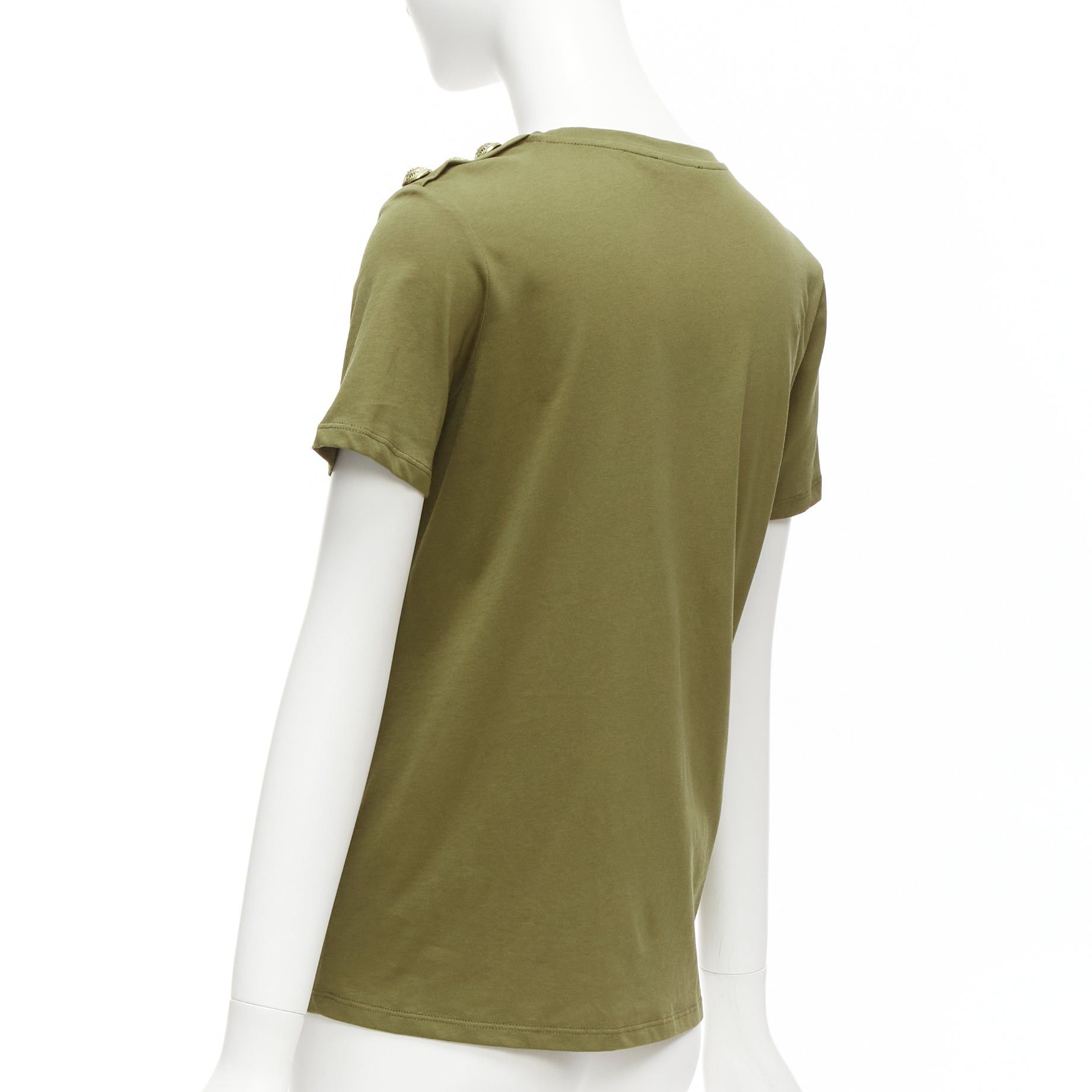 Balmain BALMAIN green brown distressed logo military buttons tshirt XS Size S / US 4 / IT 40 - 6 Thumbnail