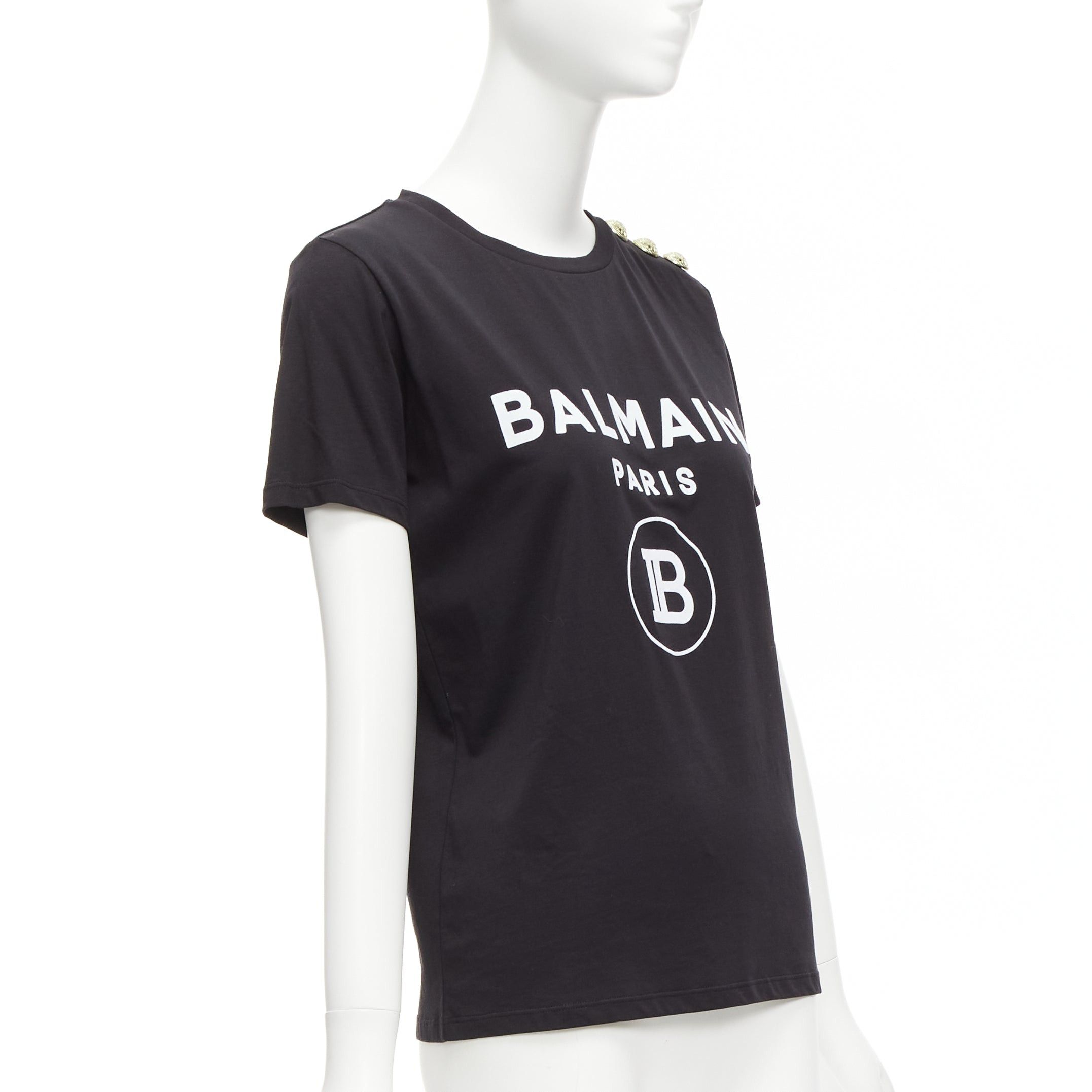 Balmain BALMAIN black white B logo gold military buttons tshirt FR34 XXS Size XS / US 0-2 / IT 36-38 - 3 Thumbnail