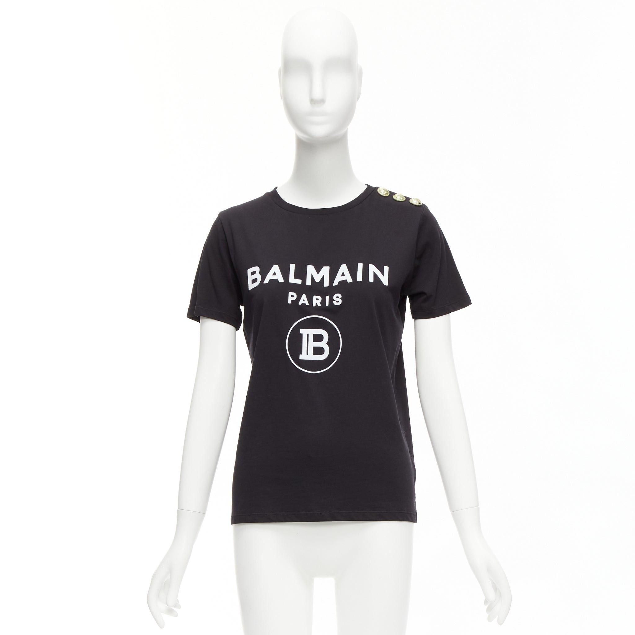 Balmain BALMAIN black white B logo gold military buttons tshirt FR34 XXS Size XS / US 0-2 / IT 36-38 - 9 Thumbnail