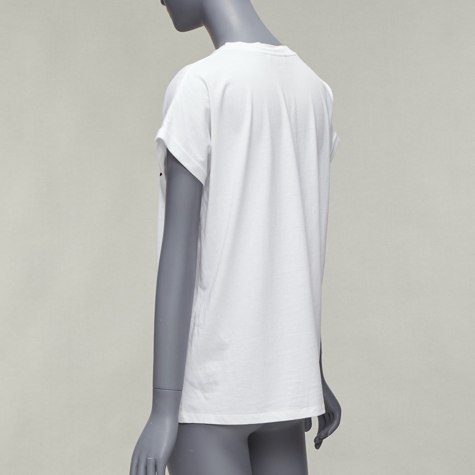 Balmain BALMAIN black signature logo velvet print cuffed sleeve white tshirt FR34 XS Size XS / US 0-2 / IT 36-38 - 6 Thumbnail