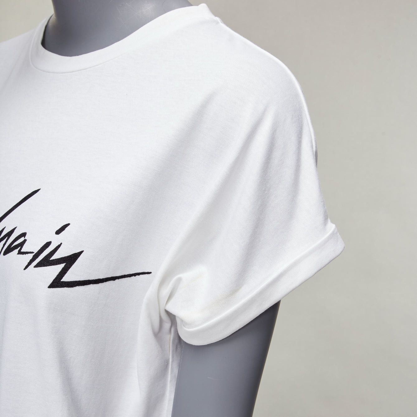 Balmain BALMAIN black signature logo velvet print cuffed sleeve white tshirt FR34 XS Size XS / US 0-2 / IT 36-38 - 8 Thumbnail