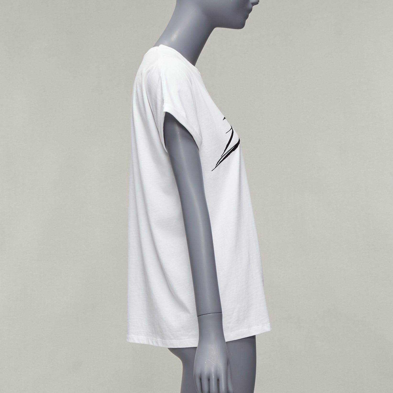 Balmain BALMAIN black signature logo velvet print cuffed sleeve white tshirt FR34 XS Size XS / US 0-2 / IT 36-38 - 4 Thumbnail