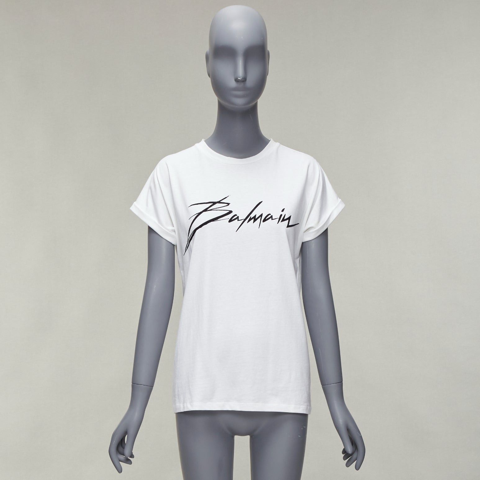 Balmain BALMAIN black signature logo velvet print cuffed sleeve white tshirt FR34 XS Size XS / US 0-2 / IT 36-38 - 10 Thumbnail