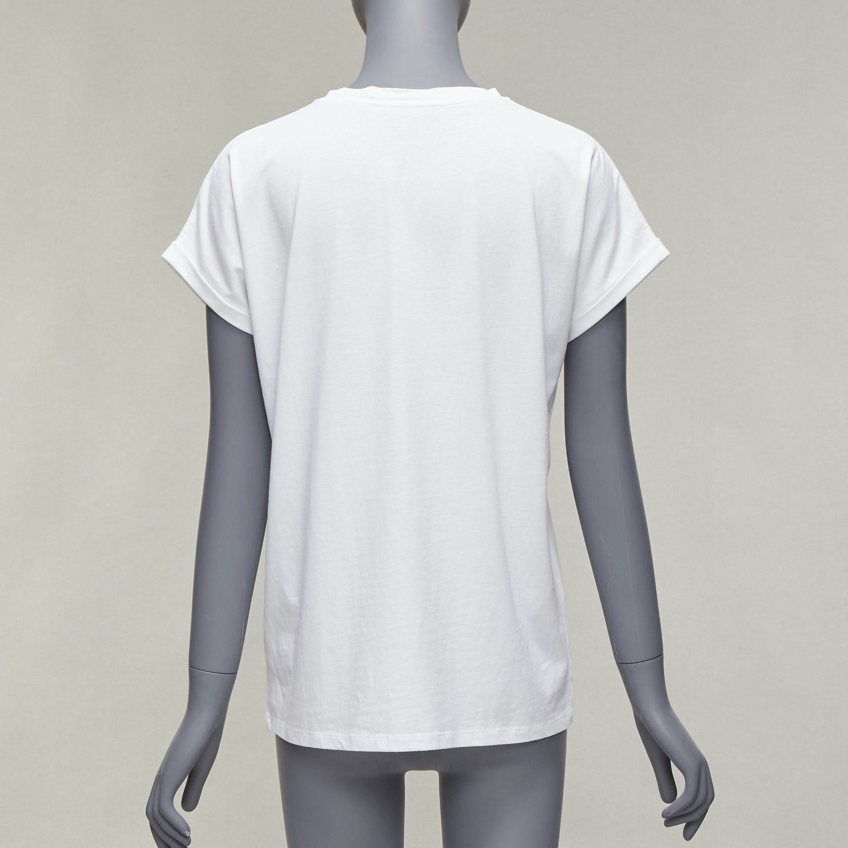 Balmain BALMAIN black signature logo velvet print cuffed sleeve white tshirt FR34 XS Size XS / US 0-2 / IT 36-38 - 5 Thumbnail