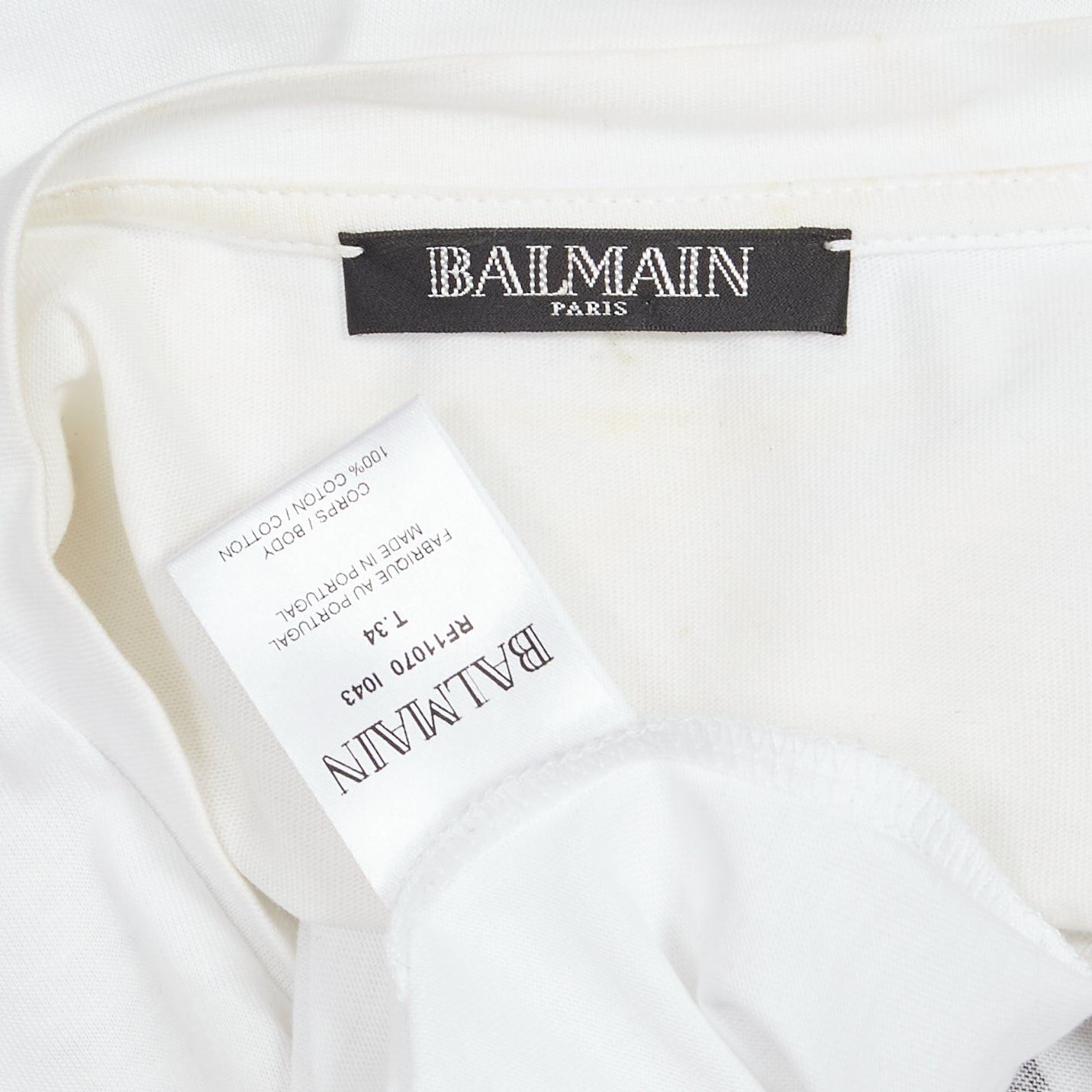 Balmain BALMAIN black signature logo velvet print cuffed sleeve white tshirt FR34 XS Size XS / US 0-2 / IT 36-38 - 9 Thumbnail