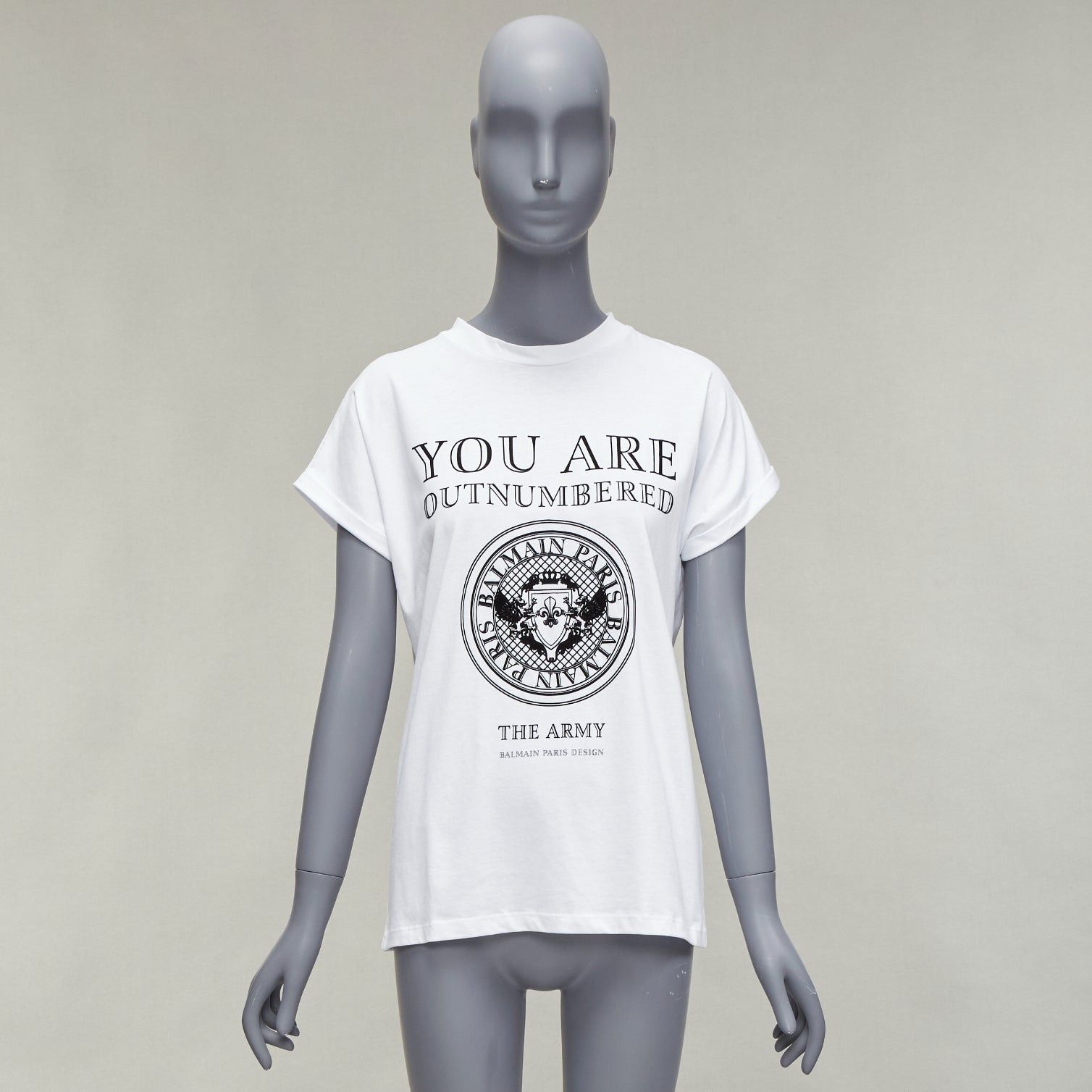 Balmain BALMAIN You Are Outnumbered Army velvet print white tshirt FR36 XS Size S / US 4 / IT 40 - 10 Thumbnail
