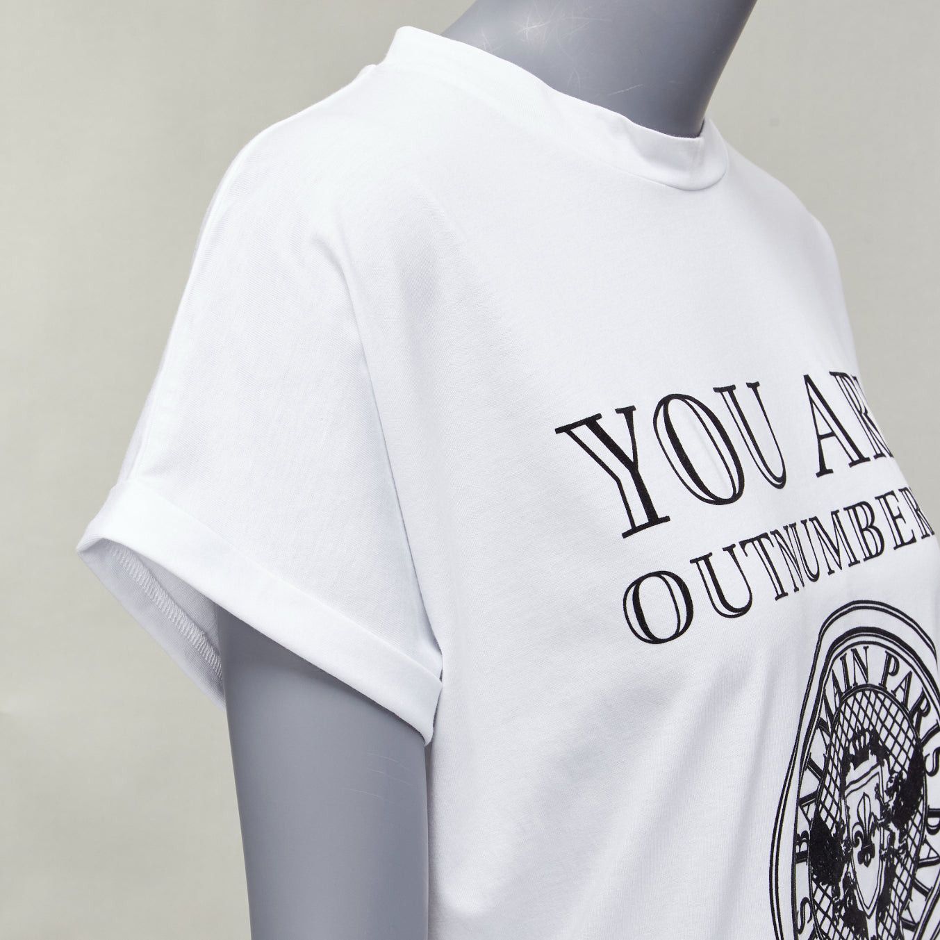 Balmain BALMAIN You Are Outnumbered Army velvet print white tshirt FR36 XS Size S / US 4 / IT 40 - 8 Thumbnail