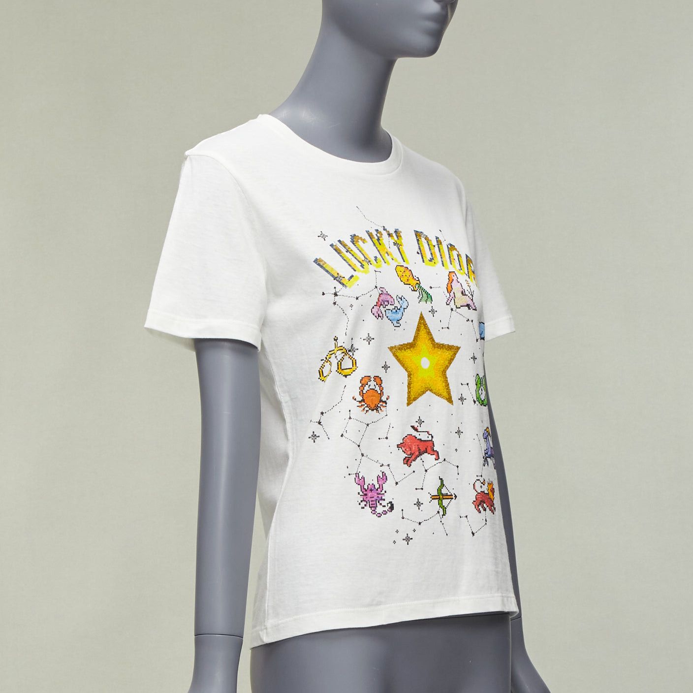 Dior DIOR Lucky Dior Zodiac Pixel print white cotton linen short sleeve tshirt XS Size S / US 4 / IT 40 - 3 Thumbnail