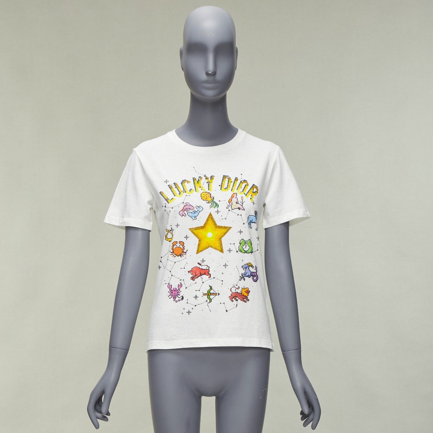 Dior DIOR Lucky Dior Zodiac Pixel print white cotton linen short sleeve tshirt XS Size S / US 4 / IT 40 - 10 Thumbnail