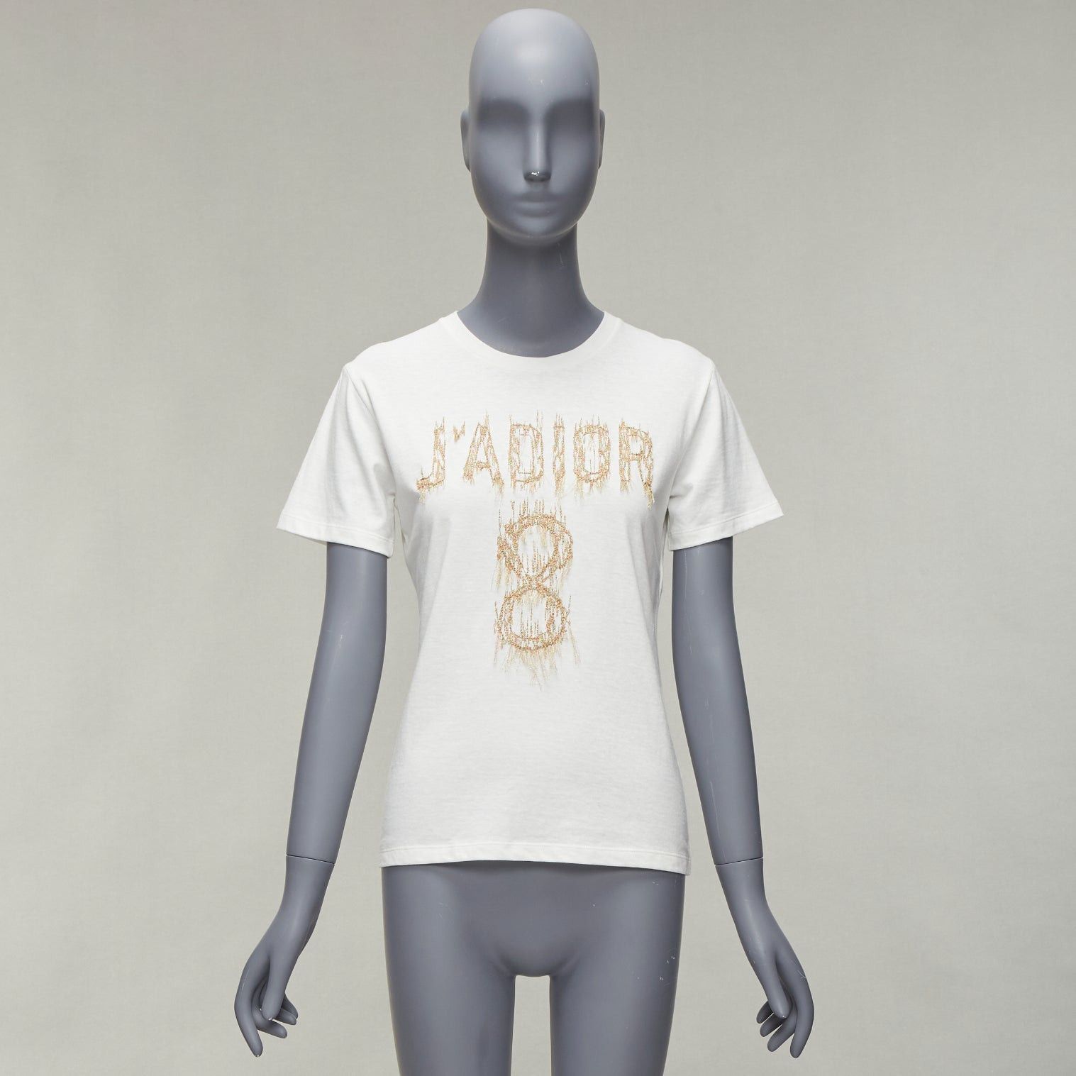 Dior CHRISTIAN DIOR Jadior 8 gold lurex embroidery white cotton linen tshirt XS Size S / US 4 / IT 40 - 10 Thumbnail