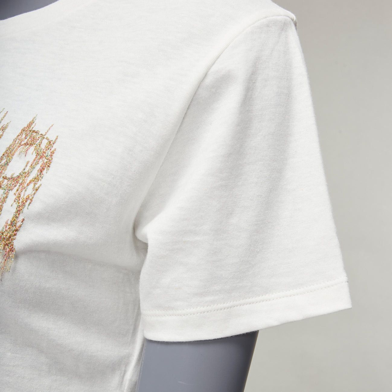 Dior CHRISTIAN DIOR Jadior 8 gold lurex embroidery white cotton linen tshirt XS Size S / US 4 / IT 40 - 7 Thumbnail