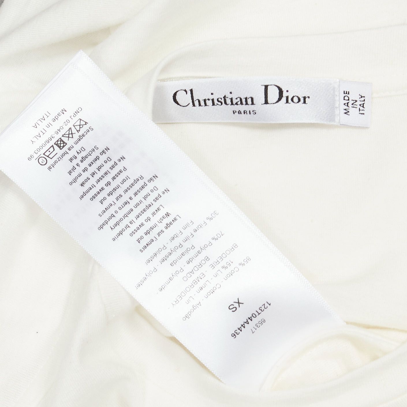 Dior CHRISTIAN DIOR Jadior 8 gold lurex embroidery white cotton linen tshirt XS Size S / US 4 / IT 40 - 9 Thumbnail