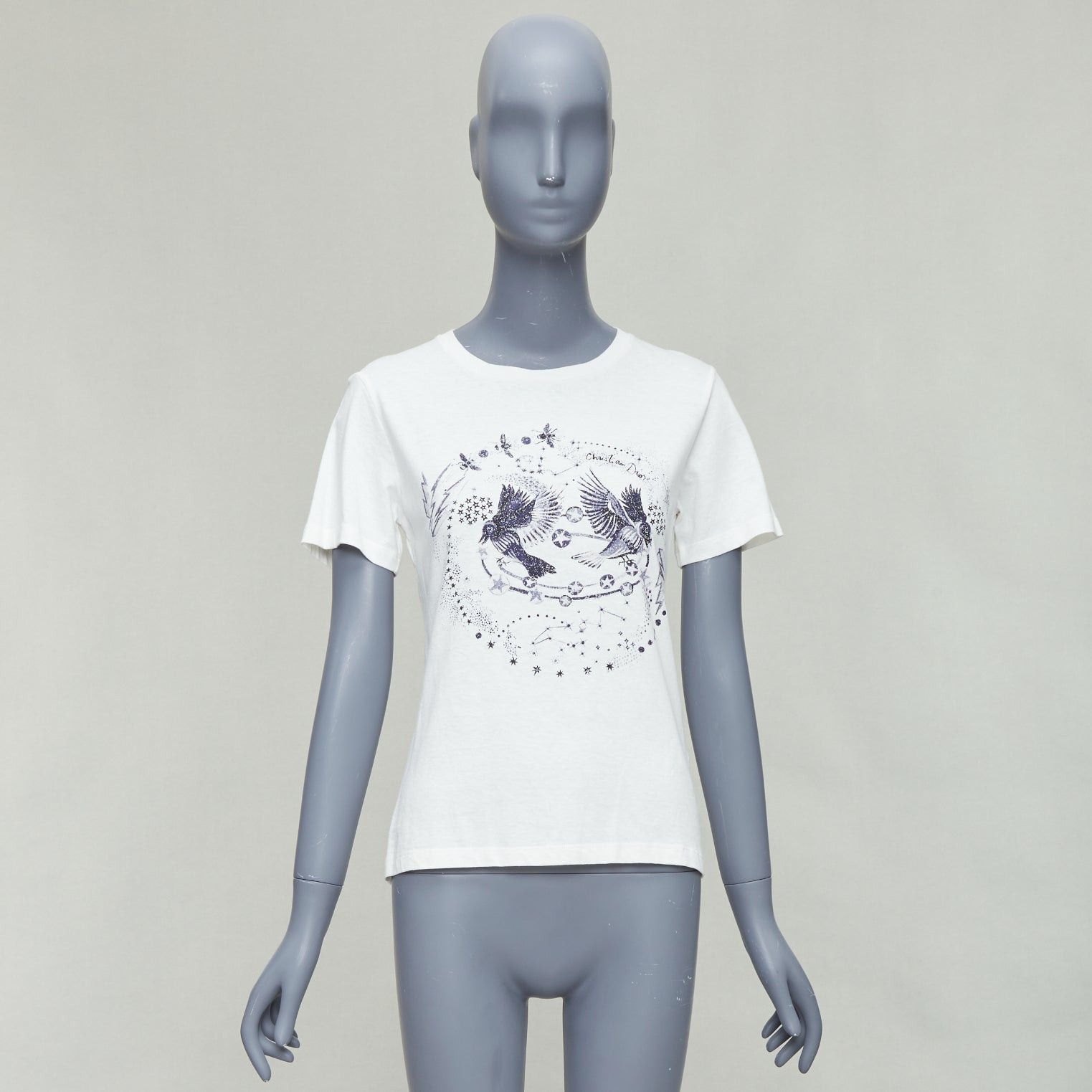 Dior DIOR navy double bird astrology print white cotton linen short sleeve tshirt XS Size S / US 4 / IT 40 - 9 Thumbnail