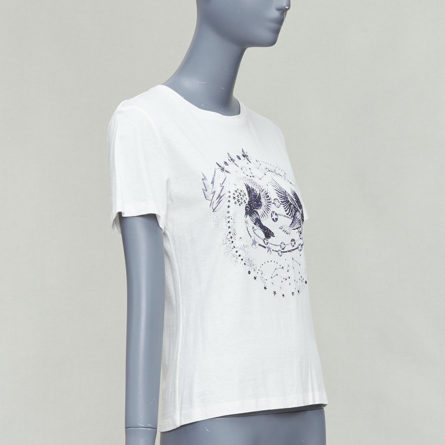 Dior DIOR navy double bird astrology print white cotton linen short sleeve tshirt XS Size S / US 4 / IT 40 - 3 Thumbnail
