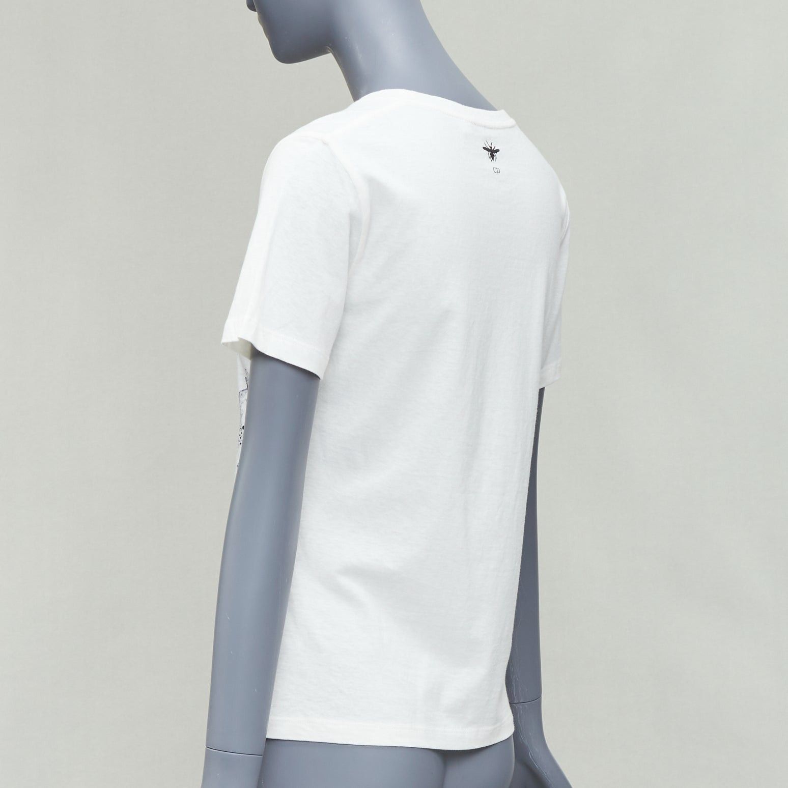 Dior DIOR navy double bird astrology print white cotton linen short sleeve tshirt XS Size S / US 4 / IT 40 - 6 Thumbnail