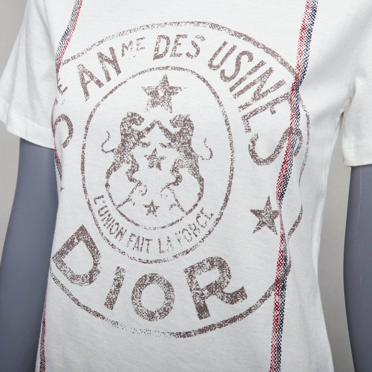 Dior CHRISTIAN DIOR 2022 L'union fait le Force white cotton linen stamp tee XS Size S / US 4 / IT 40 - 7 Thumbnail