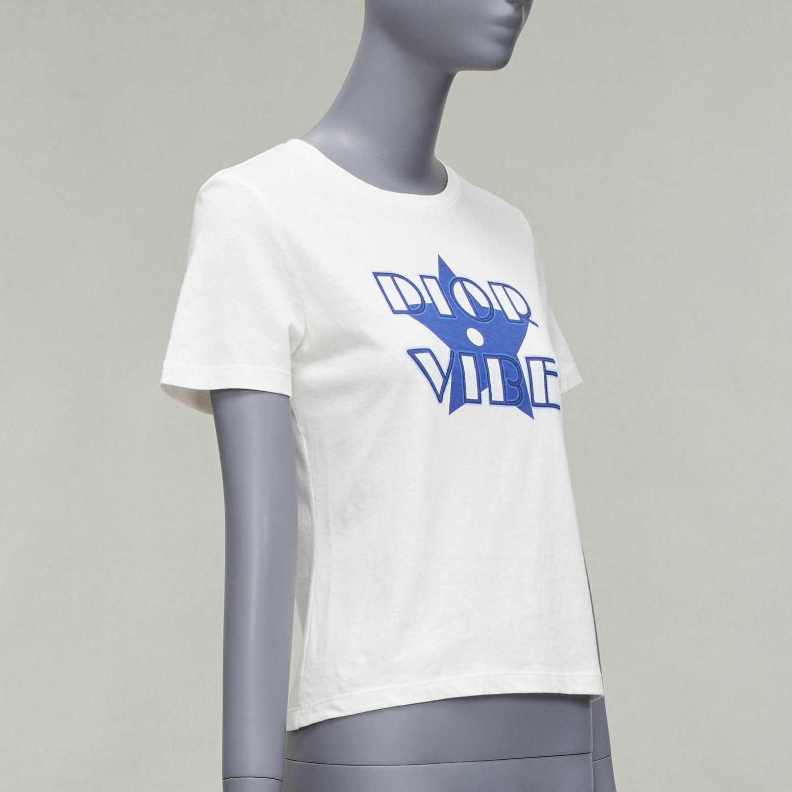 Dior DIOR Vibe blue star logo graphic print white cotton linen short sleeve tshirt XS Size S / US 4 / IT 40 - 3 Thumbnail