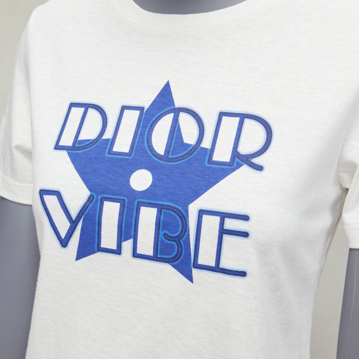 Dior DIOR Vibe blue star logo graphic print white cotton linen short sleeve tshirt XS Size S / US 4 / IT 40 - 7 Thumbnail