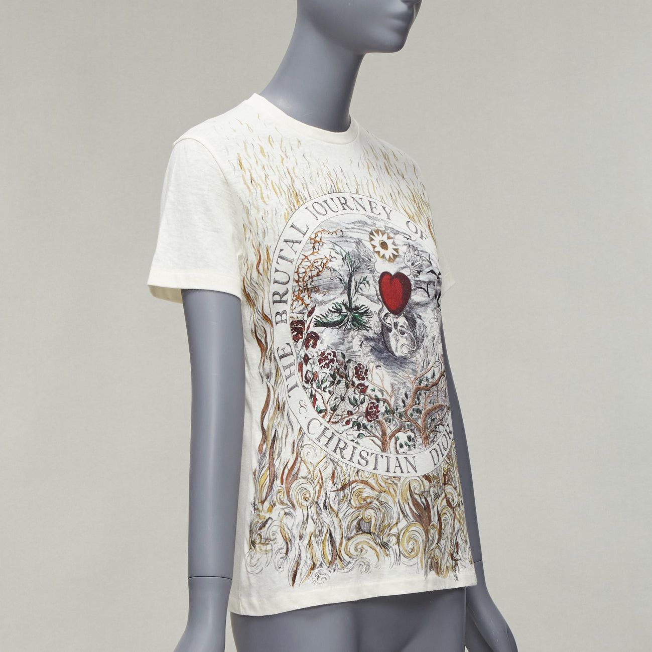 Dior DIOR Brutal Journey OF The Heart graphic print ecru cotton linen tshirt XS Size S / US 4 / IT 40 - 3 Thumbnail
