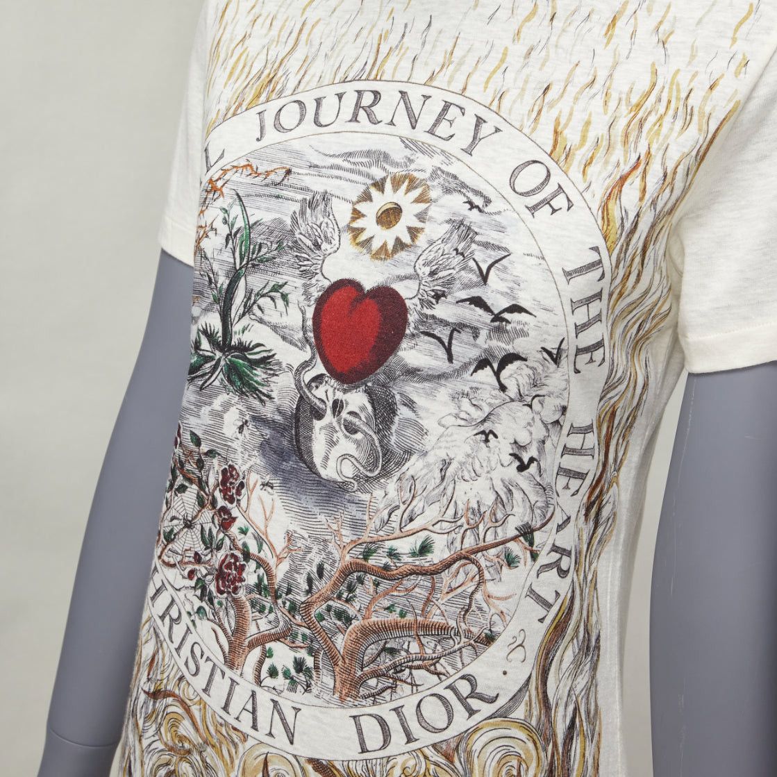 Dior DIOR Brutal Journey OF The Heart graphic print ecru cotton linen tshirt XS Size S / US 4 / IT 40 - 7 Thumbnail