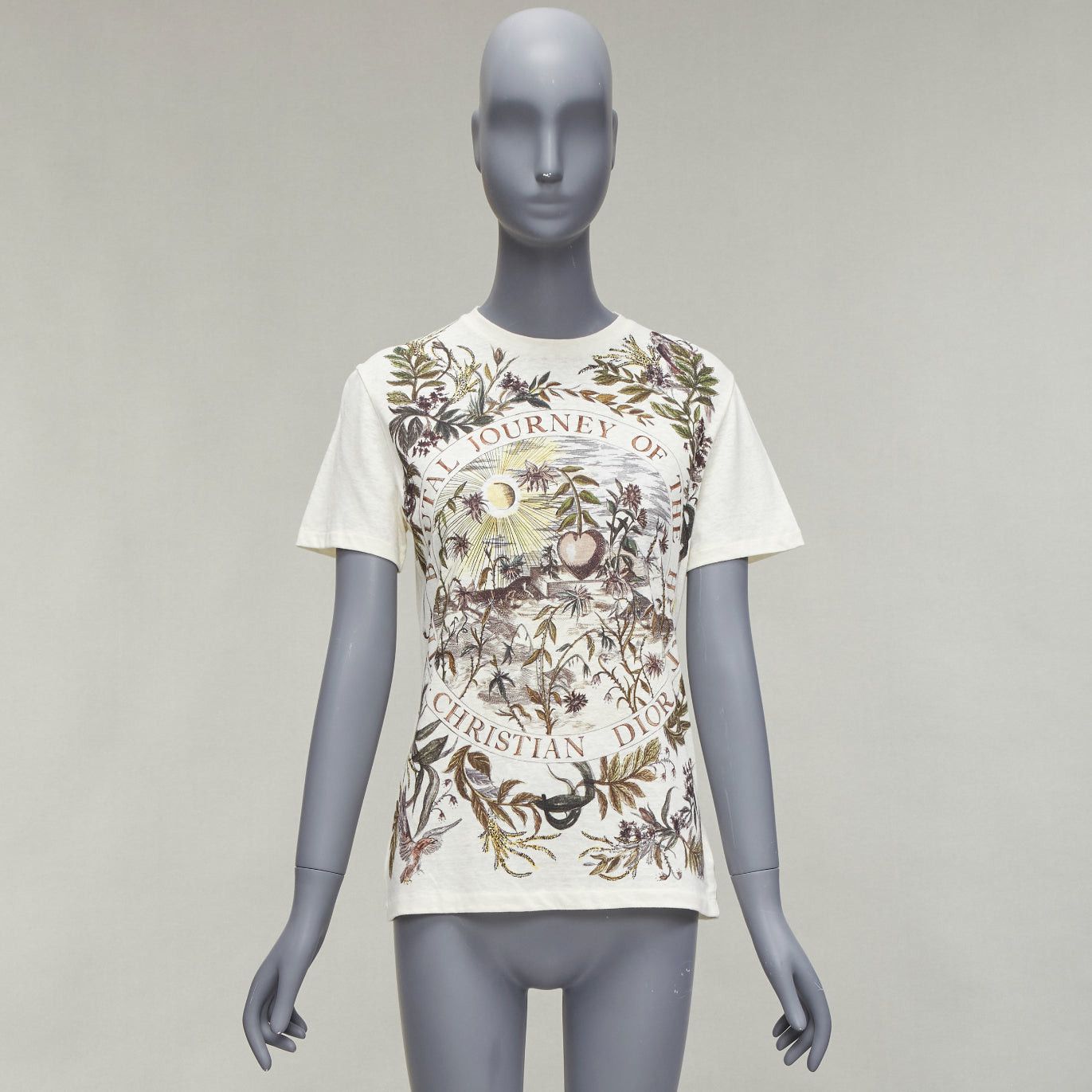 Dior CHRISTIAN DIOR cream cotton linen brutal journey of the heart crew tshirt S Size ONE SIZE - 10 Thumbnail