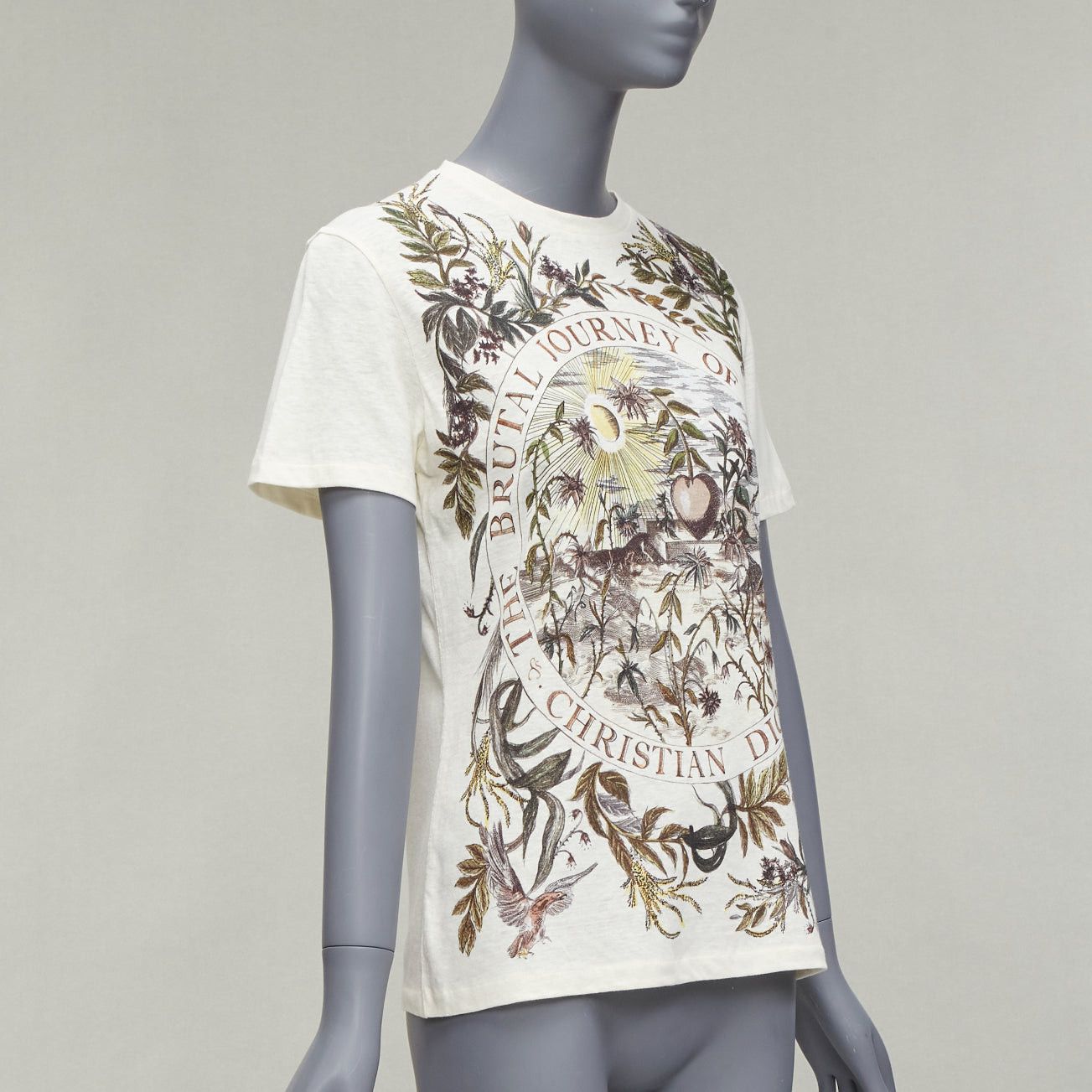Dior CHRISTIAN DIOR cream cotton linen brutal journey of the heart crew tshirt S Size ONE SIZE - 3 Thumbnail