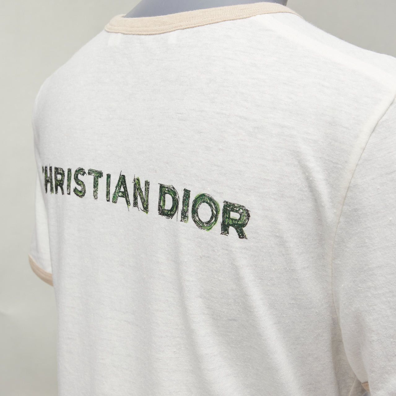 Dior CHRISTIAN DIOR Princess and Dragon green cream beige foil print ringer tshirt XS Size S / US 4 / IT 40 - 2 Thumbnail