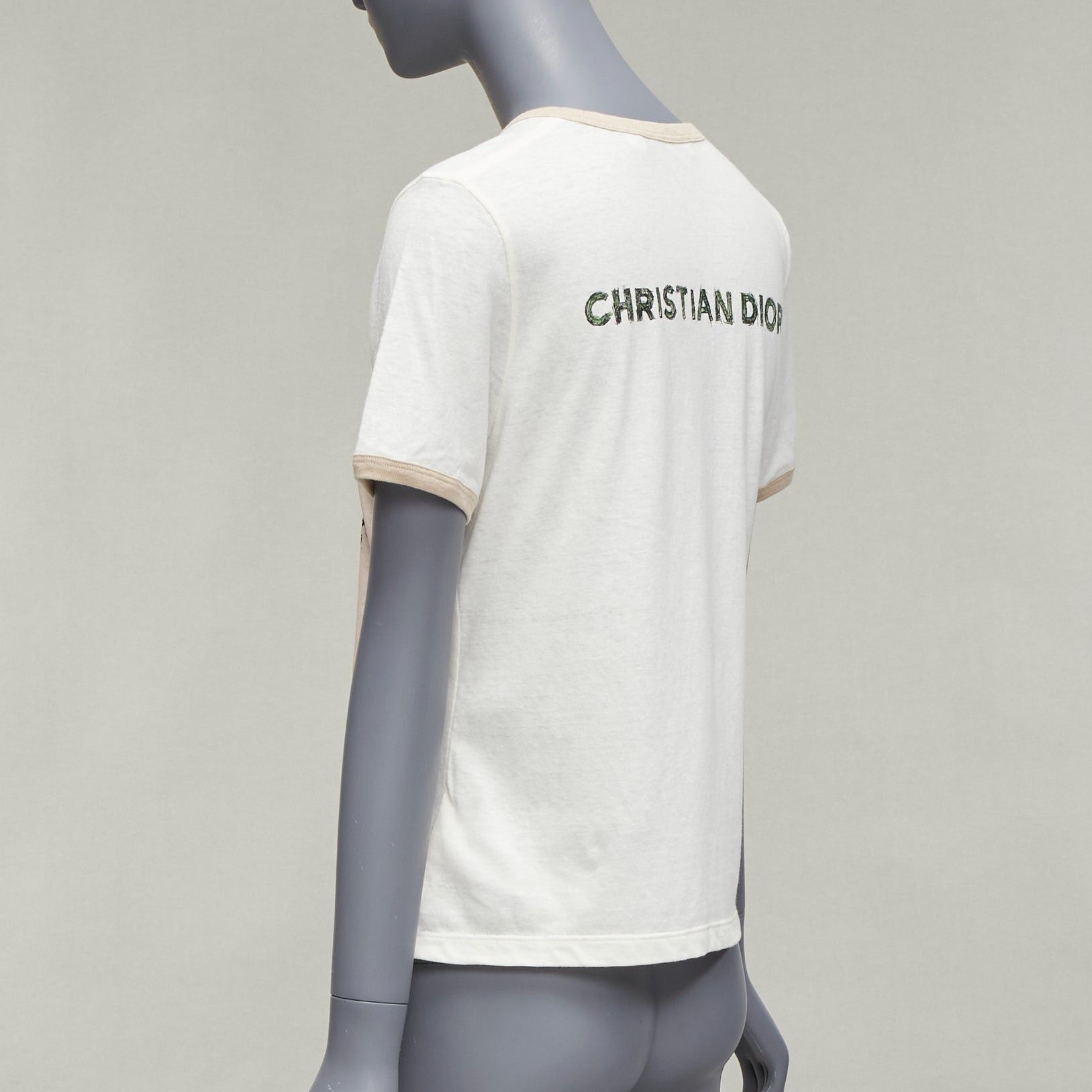 Dior CHRISTIAN DIOR Princess and Dragon green cream beige foil print ringer tshirt XS Size S / US 4 / IT 40 - 6 Thumbnail