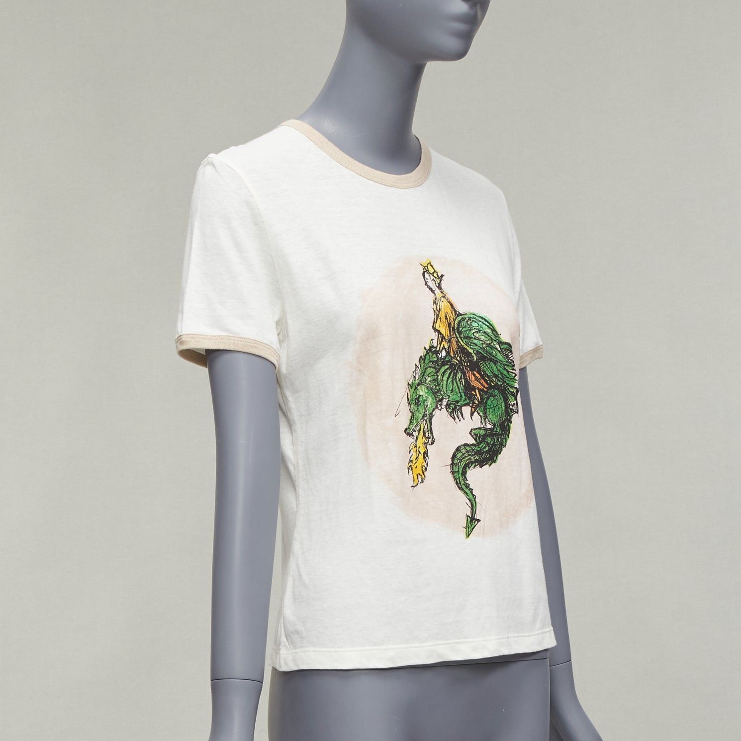 Dior CHRISTIAN DIOR Princess and Dragon green cream beige foil print ringer tshirt XS Size S / US 4 / IT 40 - 3 Thumbnail