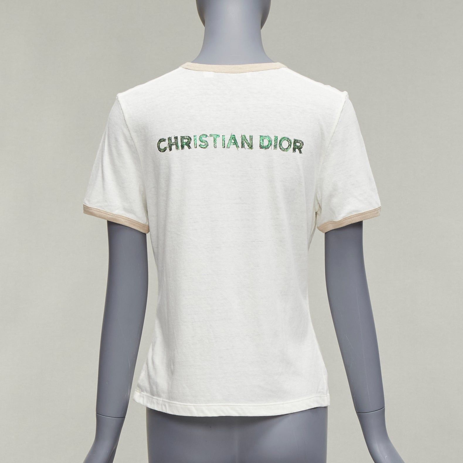 Dior CHRISTIAN DIOR Princess and Dragon green cream beige foil print ringer tshirt XS Size S / US 4 / IT 40 - 5 Thumbnail