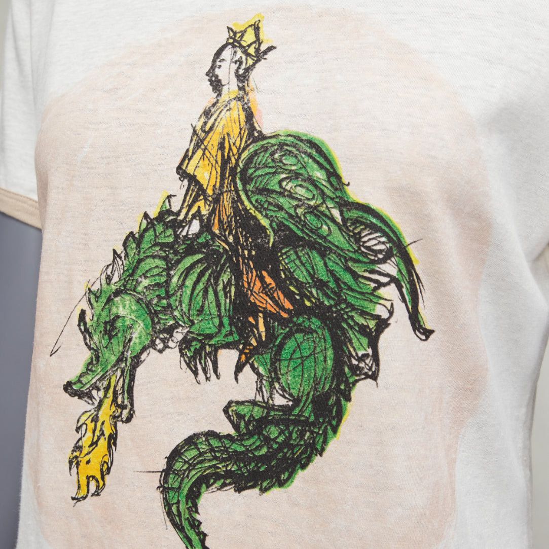 Dior CHRISTIAN DIOR Princess and Dragon green cream beige foil print ringer tshirt XS Size S / US 4 / IT 40 - 8 Thumbnail