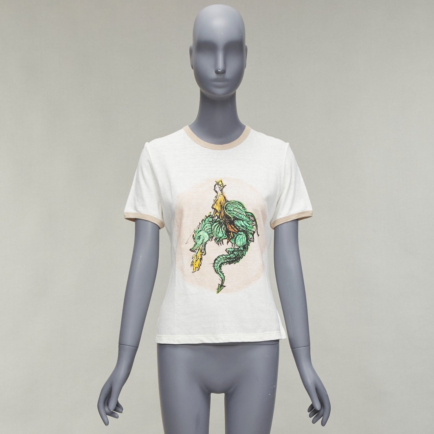 Dior CHRISTIAN DIOR Princess and Dragon green cream beige foil print ringer tshirt XS Size S / US 4 / IT 40 - 11 Thumbnail