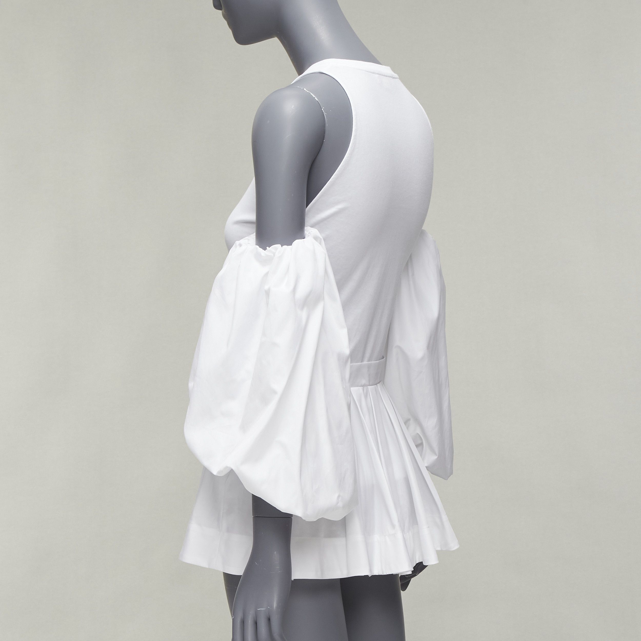Alexander McQueen ALEXANDER MCQUEEN white cotton cold shoulder puff sleeve peplum tshirt IT38 XS Size XS / US 0-2 / IT 36-38 - 6 Thumbnail