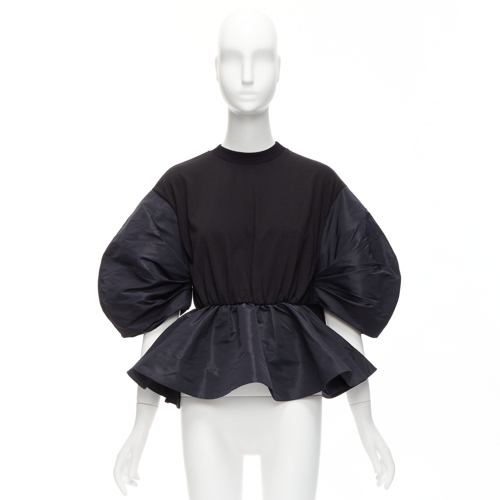 Alexander McQueen ALEXANDER MCQUEEN 2021 black round puff sleeve peplum contrast top IT36 XXS Size XS / US 0-2 / IT 36-38 - 9 Thumbnail