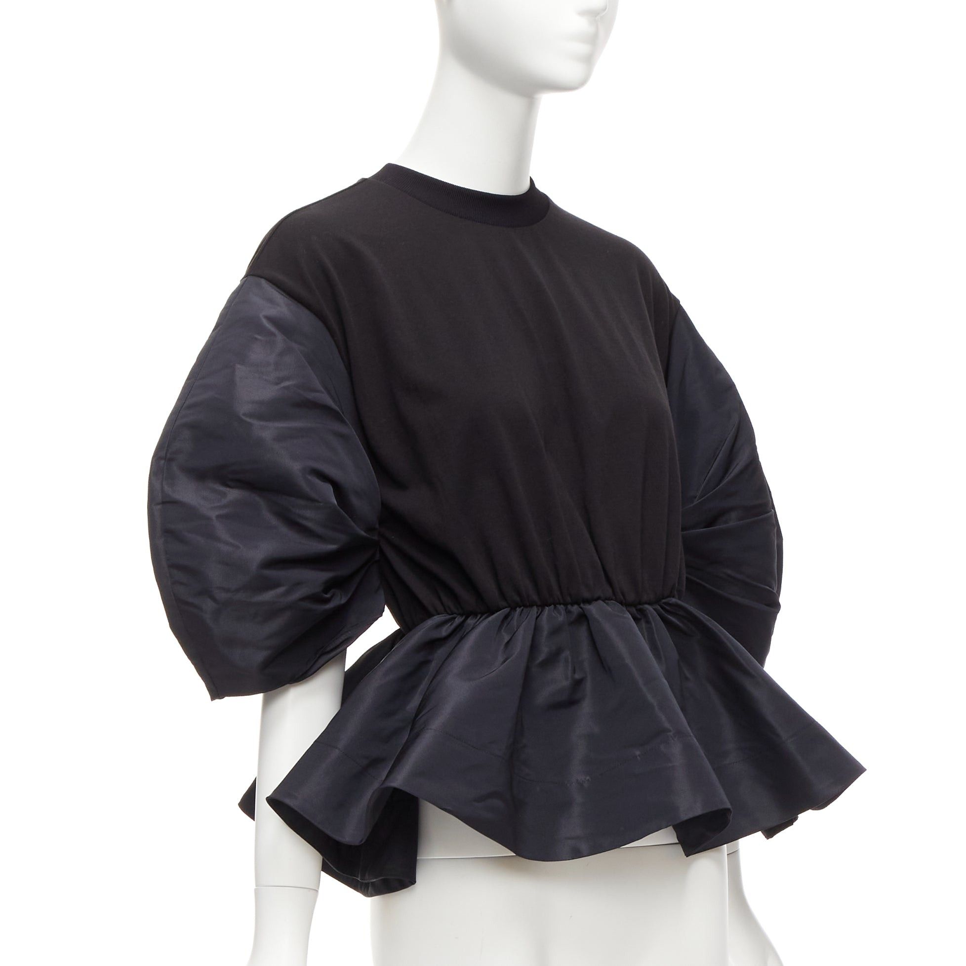 Alexander McQueen ALEXANDER MCQUEEN 2021 black round puff sleeve peplum contrast top IT36 XXS Size XS / US 0-2 / IT 36-38 - 3 Thumbnail