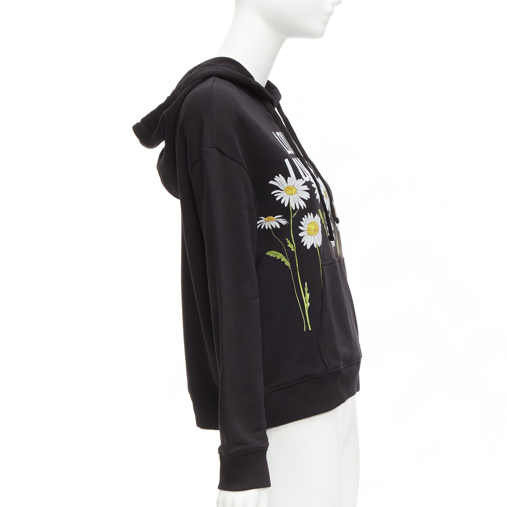 RED Valentino RED VALENTINO black cotton blend Love Me Not daisy print pocketed hoodie XS Size S / US 4 / IT 40 - 4 Thumbnail