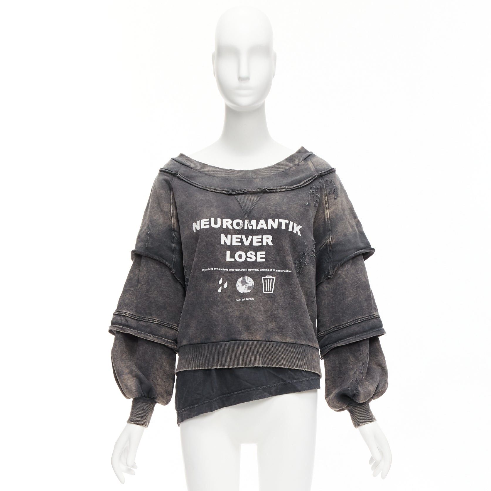 Diesel DIESEL F Strat grey distressed cotton Neuromatic Never Lose sweater XS Size S / US 4 / IT 40 - 9 Thumbnail