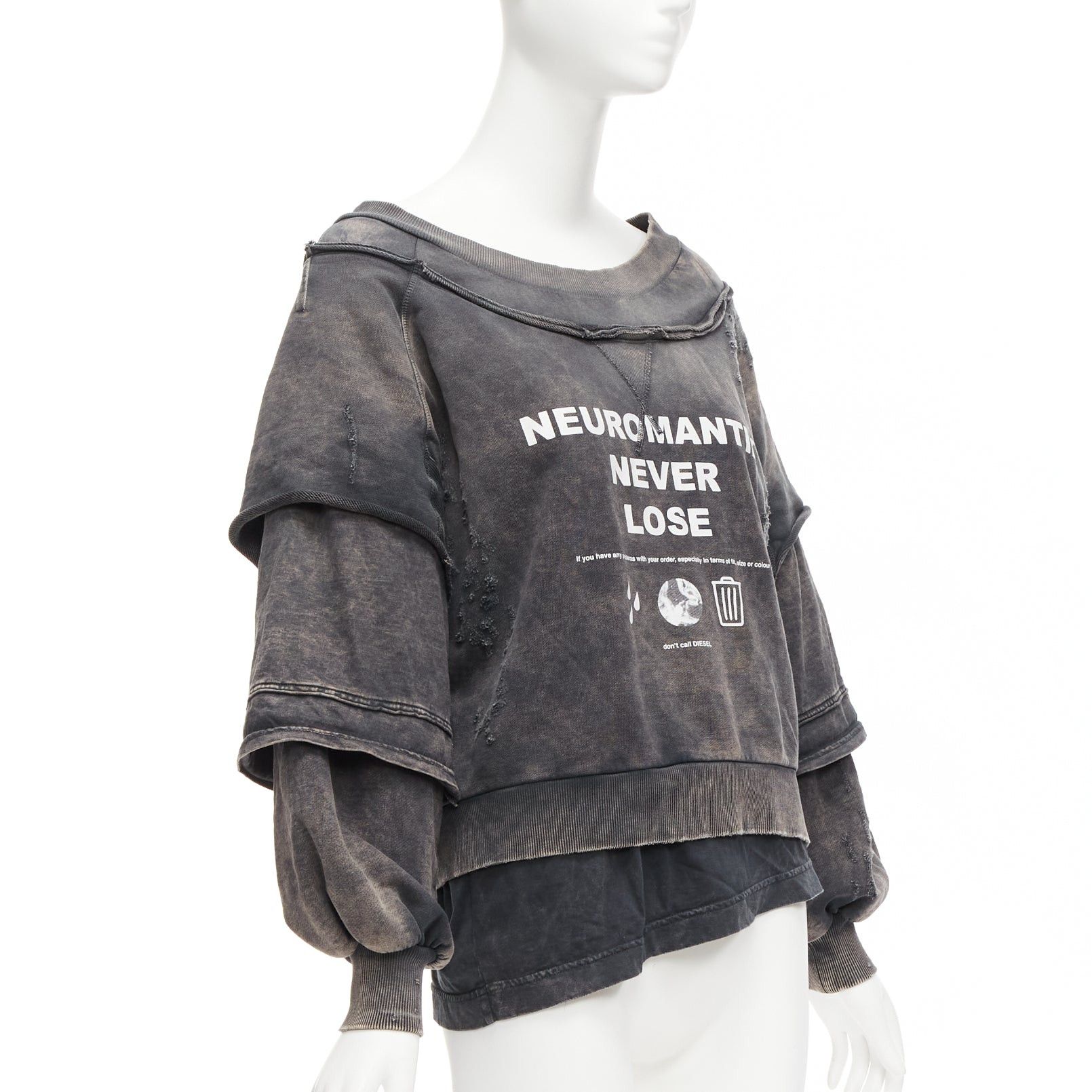 Diesel DIESEL F Strat grey distressed cotton Neuromatic Never Lose sweater XS Size S / US 4 / IT 40 - 3 Thumbnail