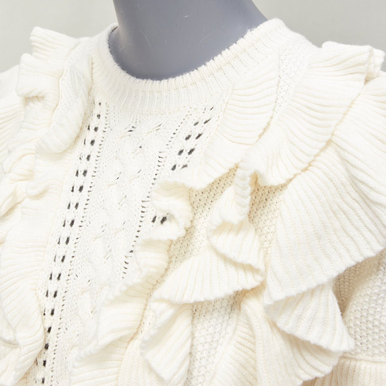 Zimmermann ZIMMERMANN cream cotton creme botanica flounce ruffled cotton sweater US0 XS Size XS / US 0-2 / IT 36-38 - 2 Thumbnail