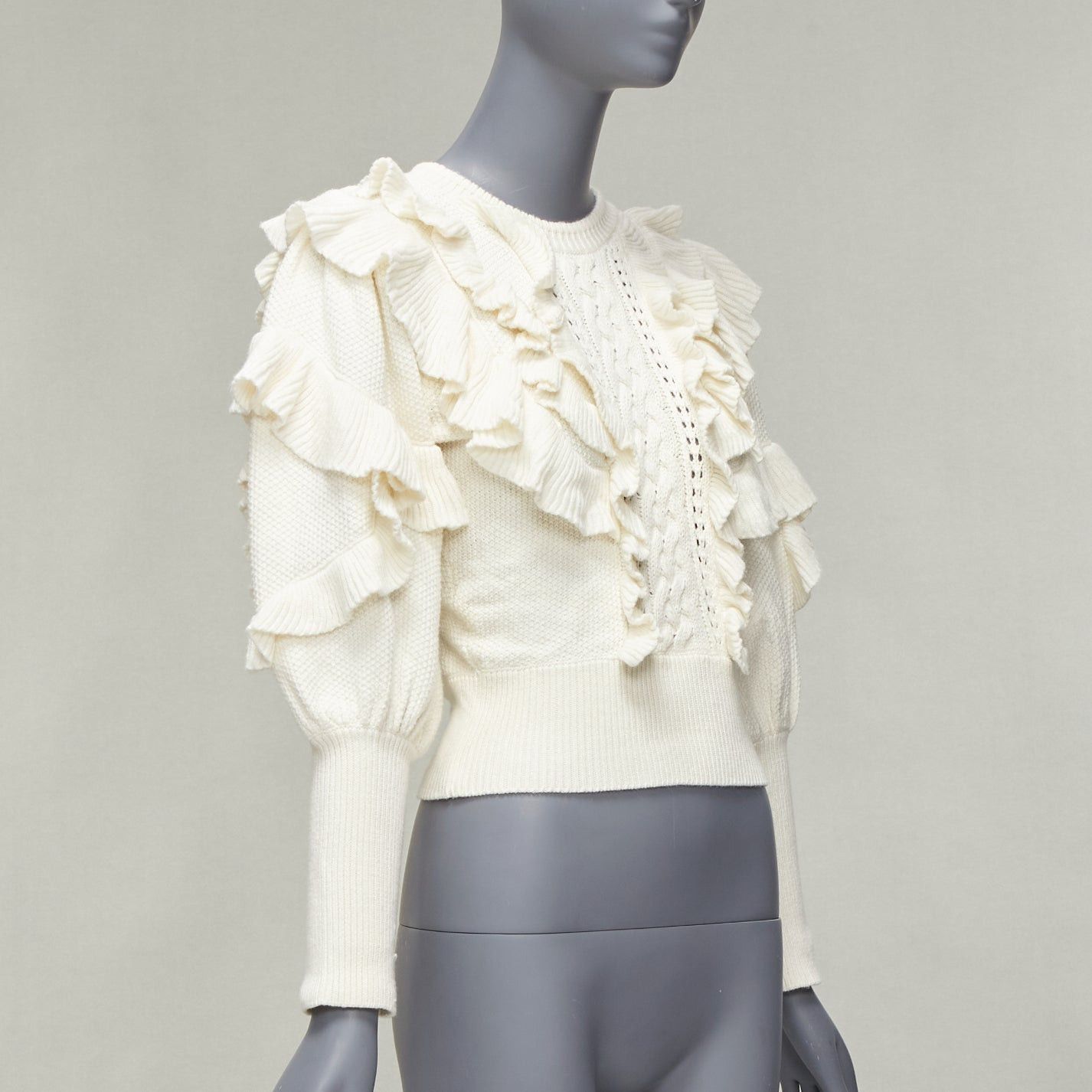 Zimmermann ZIMMERMANN cream cotton creme botanica flounce ruffled cotton sweater US0 XS Size XS / US 0-2 / IT 36-38 - 3 Thumbnail
