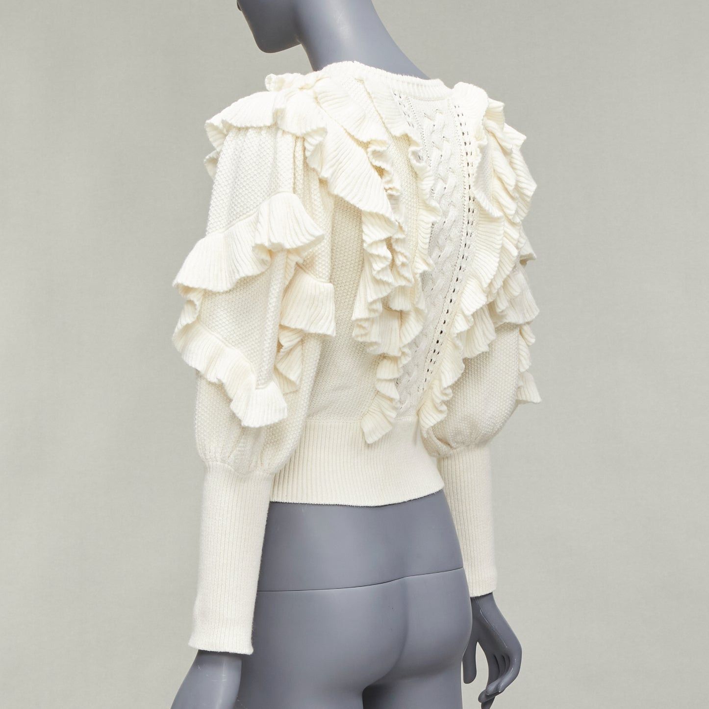 Zimmermann ZIMMERMANN cream cotton creme botanica flounce ruffled cotton sweater US0 XS Size XS / US 0-2 / IT 36-38 - 6 Thumbnail