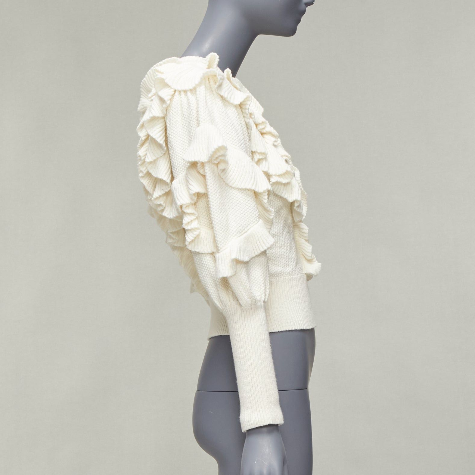 Zimmermann ZIMMERMANN cream cotton creme botanica flounce ruffled cotton sweater US0 XS Size XS / US 0-2 / IT 36-38 - 4 Thumbnail