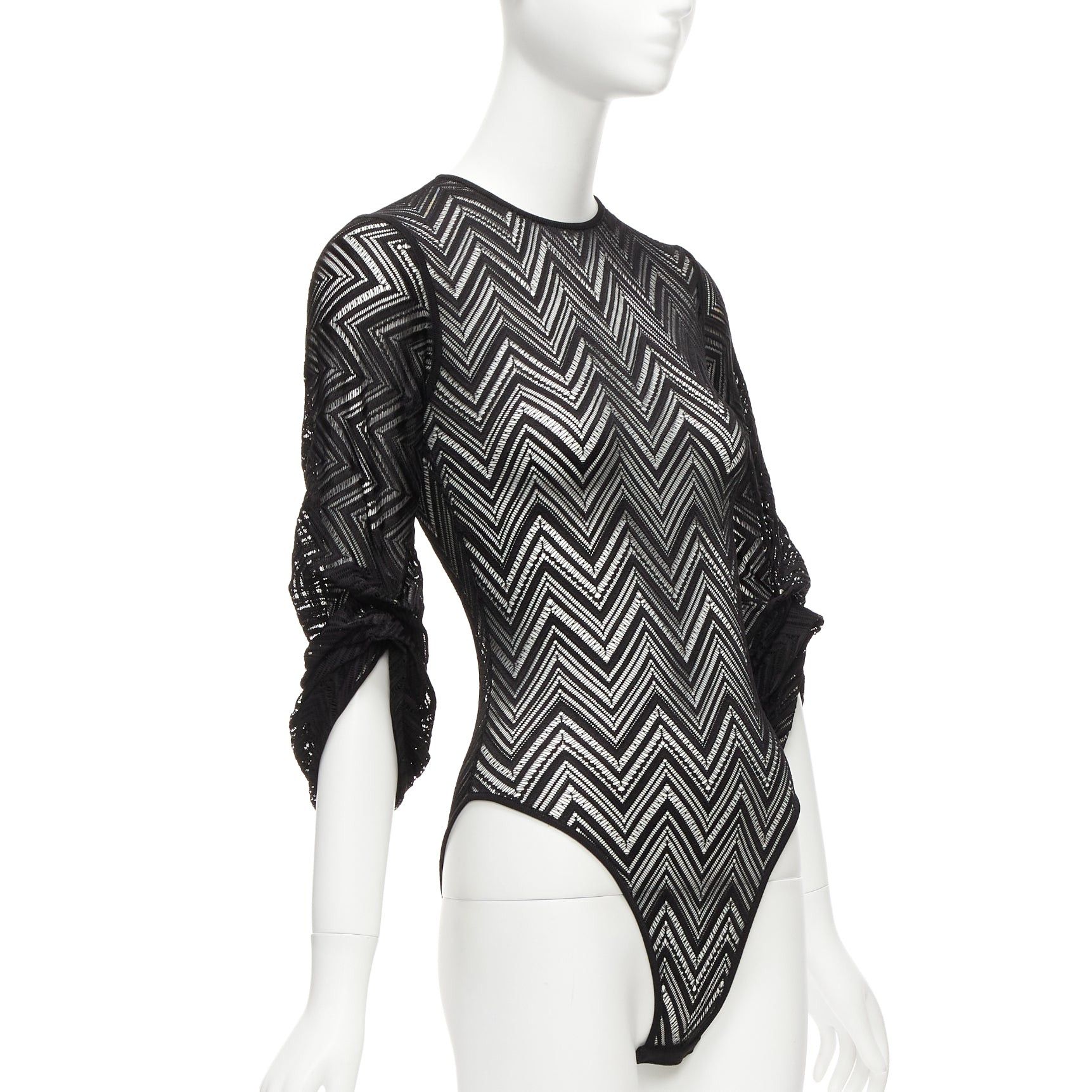 Roland Mouret ROLAND MOURET black chevron lattice lace draped charm sleeves bodysuit top XS Size S / US 4 / IT 40 - 3 Thumbnail